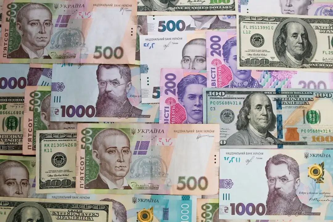 Close-up of Georgian Lari banknotes showing the official currency of Georgia