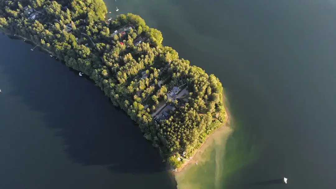 A breathtaking panoramic view of Solina Lake surrounded by lush green hills and forests in Poland.