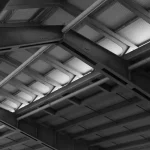 a black and white photo of a ceiling