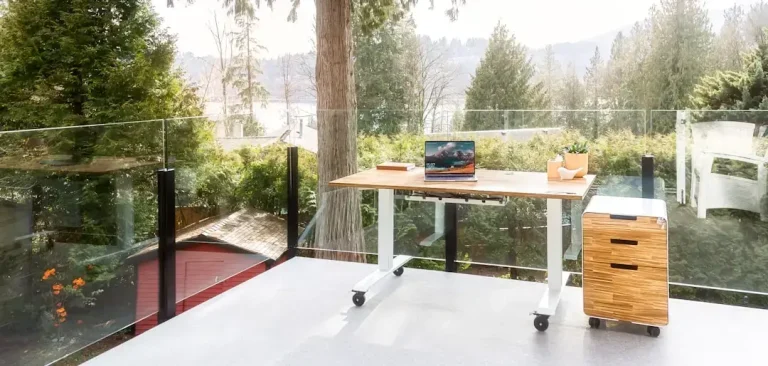 A modern eco-friendly office workspace filled with green plants representing corporate sustainability initiatives.