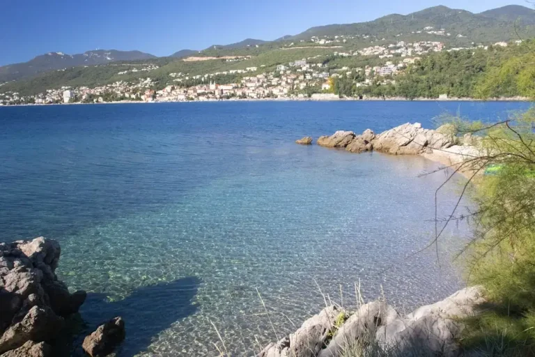 A scenic view of the crystal clear turquoise waters along the Albanian coastline where marine life resides.